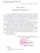 Thư cảm ơn Hội VTHN của Đại sứ đặc mệnh toàn quyền của VN tại Ba Lan Nguyễn Văn Xương về chuyến đi của VĐ VXNG tại Ba Lan 11.2007